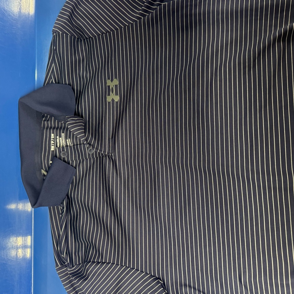 Under Armour Mens Golf Performance Polo Navy Striped Sz Small